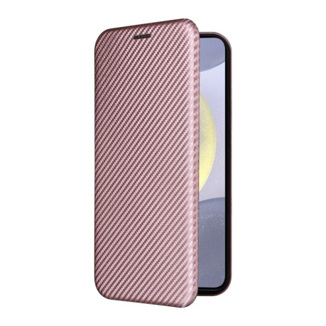Чохол-книжка Carbon Fiber Texture  для Samsung Galaxy S25+ 5G - рожевий