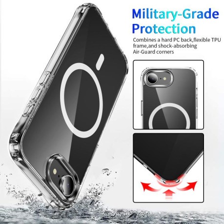 Противоударный чехол Magnetic Four Corner Airbags (Magsafe) для iPhone 16e - прозрачный