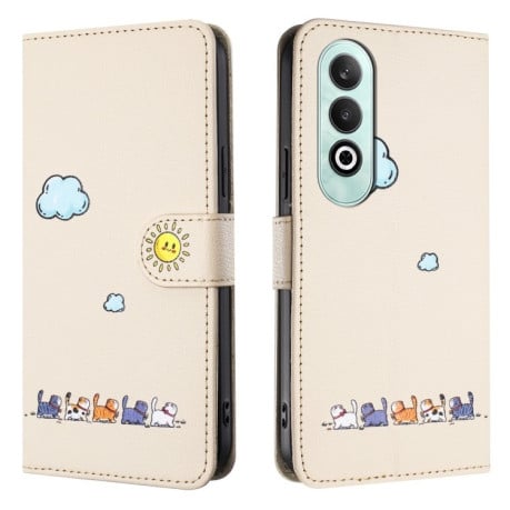 Чохол-книжка Cartoon Cats Leather на OnePlus Nord CE 4 5G - бежево-білий
