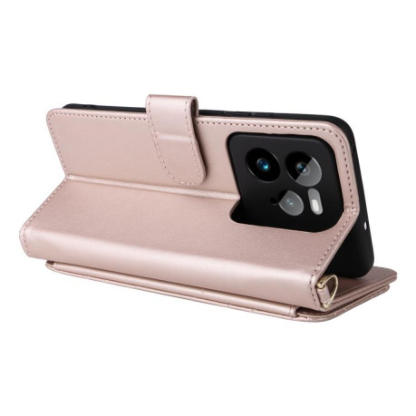 Чехол-книжка Multifunctional 6-Card Slots Leather на Realme GT 7 Pro - розовый