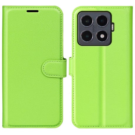 Чехол-книжка с фактурой Litchi и магнитным хлястиком на Xiaomi 15T Pro - зеленый