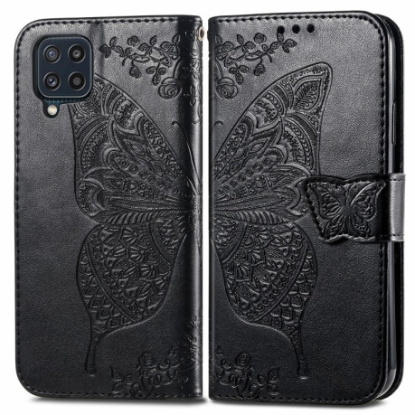 Чехол-книжка Butterfly Love Flowers Embossing на Samsung Galaxy M32/A22 4G - черный