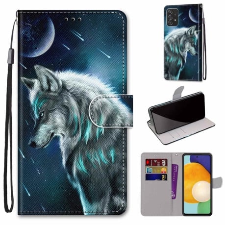 Чехол-книжка Coloured Drawing Cross для Samsung Galaxy A53 5G - Pensive Wolf