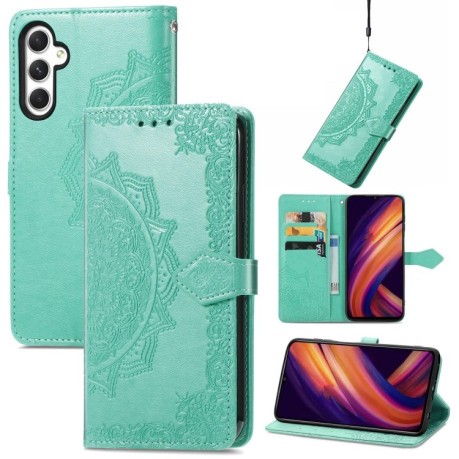 Чехол-книжка Mandala Embossing Pattern на Samsung Galaxy A25 5G - зеленый