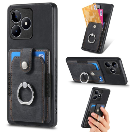 Чехол Retro Skin-feel Ring Multi-card Wallet для Realme C53/C51 - черный