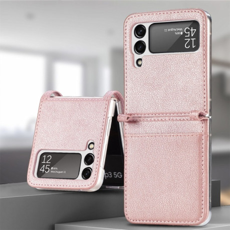 Противоударный чехол Litchi Pattern Folding для Samsung Galaxy Z Flip3 5G - розовый