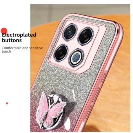 Противоударный чехол Plated Gradient Glitter Butterfly Holder для Infinix GT 20 Pro - розовый