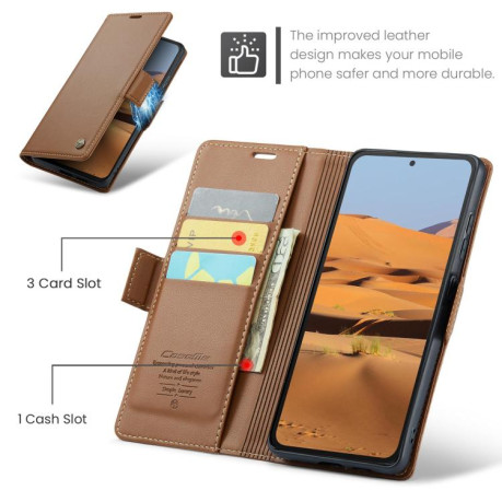 Чехол-книжка CaseMe 023 Butterfly Buckle Litchi Texture RFID Anti-theft Leather для Xiaomi Redmi Note 14 4G 164.84mm - коричневый