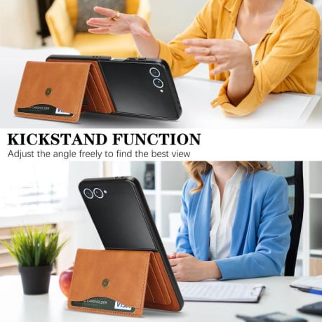 Чохол Kalebol Magnetic Button з кишенькою на карт та MagSafe на Samsung Galaxy Filp 7 - коричневий