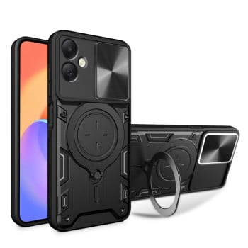 Чехол со шторкой камеры CD фактурой и подставкой на Samsung Galaxy A06 4G - черный