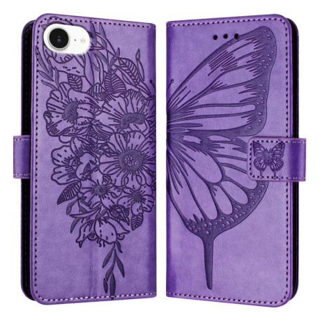 Чехол-книжка Embossed Butterfly для iPhone 16e - фиолетовый