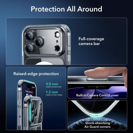 Оригінальний чохол ESR Classic Hybrid з MagSafe + накладка на клавішу на iPhone 17 Pro - Clear