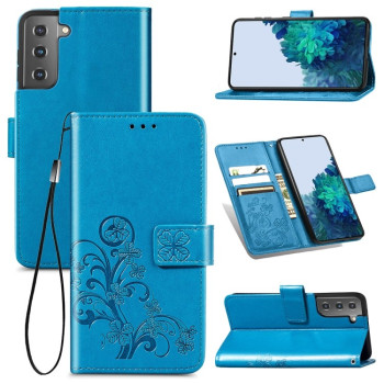 Чехол-книжка Four-leaf Clasp Embossed на Samsung Galaxy S22 5G - синий