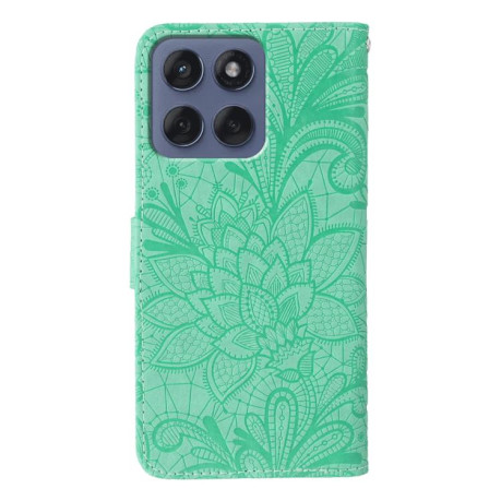 Чехол-книжка Lace Flower Embossing для Motorola Edge 60 Fusion 5G - зеленый