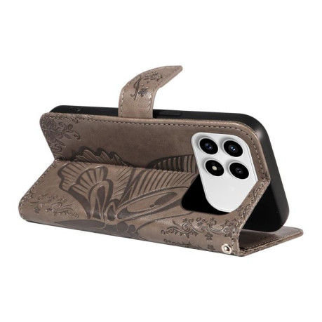 Чохол-книжка Swallowtail Butterfly Embossed Leather для Xiaomi Redmi K90/Poco F8 Pro — сірий