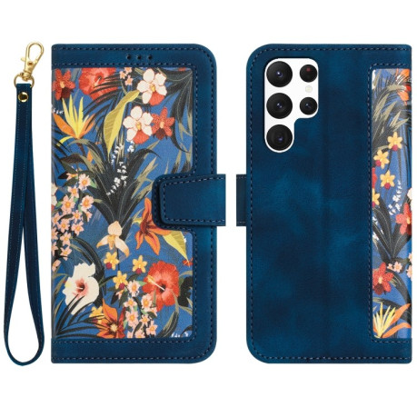 Чехол-книжка Floral Pattern Leather для Samsung Galaxy S25 Ultra 5G - синий