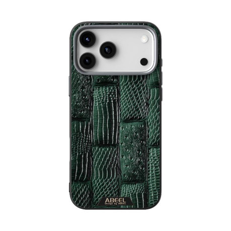 Ультратонкий чехол ABEEL Beast Pattern 6D Micro-Embossed MagSafe Genuine Leather на iPhone 17 Pro - зеленый