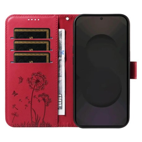 Чохол-книжка з тисненням Dandelion та магнітним хлястиком на Samsung Galaxy S25 FE 5G - червоний