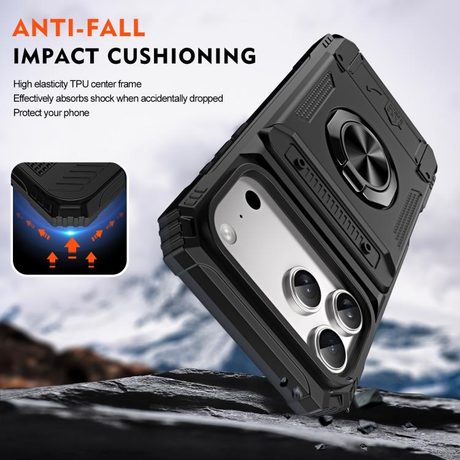 Ударостійкий чохол Shockproof Card Slot Phone Case with Metal Ring Holder на iPhone 18 Pro Max / 17 Pro Max — чорний