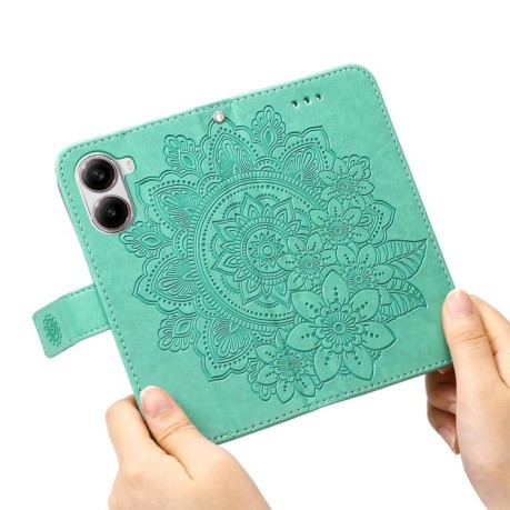 Чехол-книжка 7-petal Flowers Embossing для Redmi Turbo 4 / Xiaomi Poco X7 Pro - зеленый