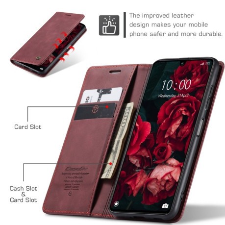Кожаный чехол CaseMe-013 Multifunctional на Xiaomi Redmi 13C 4G Global/Poco C65 - винно-красный