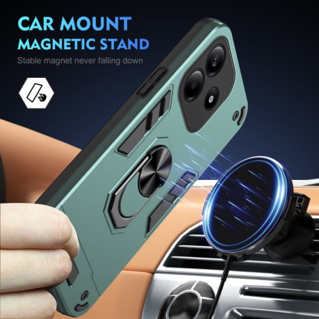 Ударозащитный чехол Metal Ring Holder для Xiaomi Redmi Note 14 5G - зеленый
