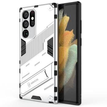 Противоударный чехол Punk Armor с подставкой на Samsung Galaxy S22 Ultra 5G - белый