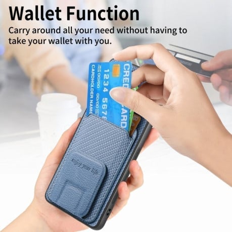 Противоударный чехол Carbon Fiber Card Bag для Samsung Galaxy A35 5G - синий