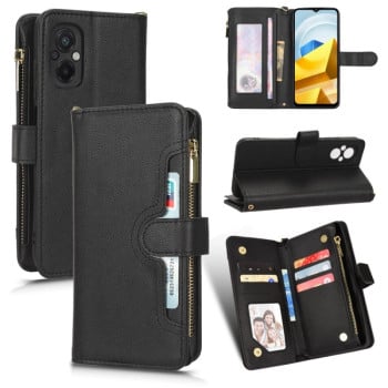 Чехол-книжка Litchi Texture Zipper для Xiaomi Poco M5 - черный