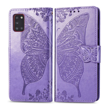 Чехол-книжка Butterfly Love Flower Embossed на Samsung Galaxy A31 - светло - фиолетовый