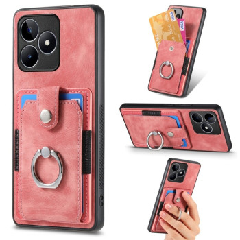 Чехол Retro Skin-feel Ring Multi-card Wallet для Realme C53/C51 - розовый