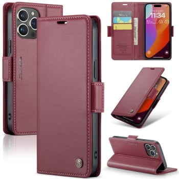 Чехол-книжка CaseMe 023 Butterfly Buckle Litchi Texture RFID Anti-theft Leather для iPhone 15 Pro - винно-красный