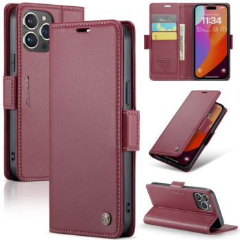 Чохол-книжка CaseMe 023 Butterfly Buckle Litchi RFID Anti-theft Leather для iPhone 15 Pro Max - винно-червоний