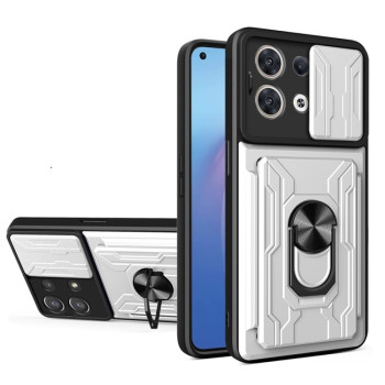 Чохол із шторкою на камеру Sliding Camshield та підставкою на OPPO Reno 8 5G - білий