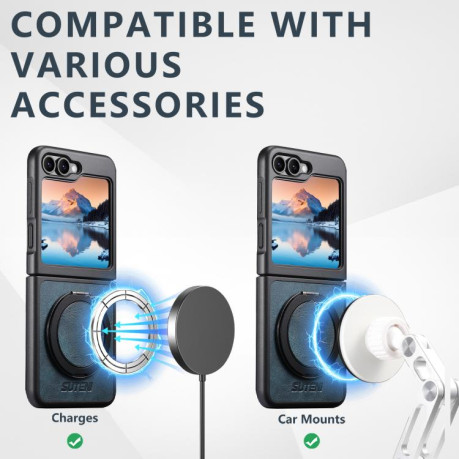 Чохол Suteni G3 Oil Wax 360 Rotation Holder MagSafe для Samsung Galaxy Flip 7 5G - синій