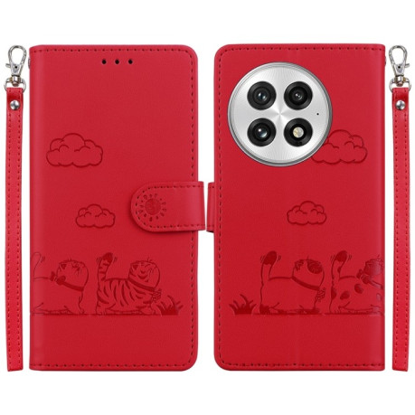 Чохол-книжка Cute Cats RFID Leather для OnePlus 13 - червоний