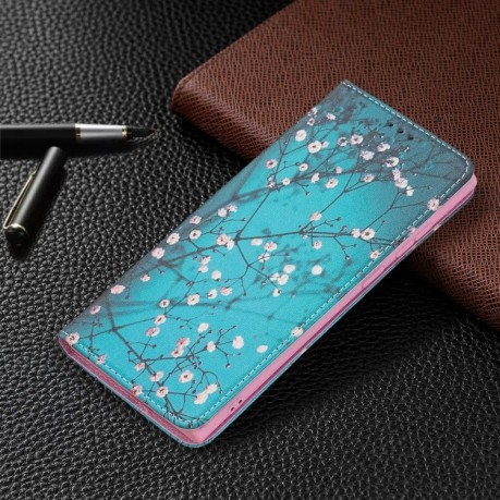 Чехол-книжка Colored Drawing Pattern Invisible для Samsung Galaxy S22 Ultra 5G - Plum Blossom