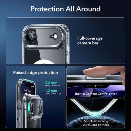Оигинальный чехол ESR Classic Hybrid с MagSafe + накладка на клавишу на iPhone Air - Clear