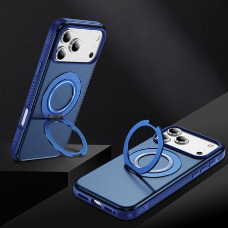 Карбоновий чохол Carbon Fiber Gear Holder C Type з тримачем та MagSafe на iPhone 18 Pro Max / 17 Pro Max — прозорий синій/королівський синій