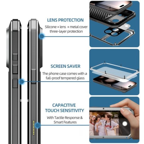 Противоударный чехол RedPepper Triple-proof Metal на iPhone 17 Pro - серебристый