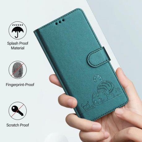 Чехол-книжка с тиснением Cat Rat защитой от сканирования RFID на Infinix Smart 10 4G - зеленый