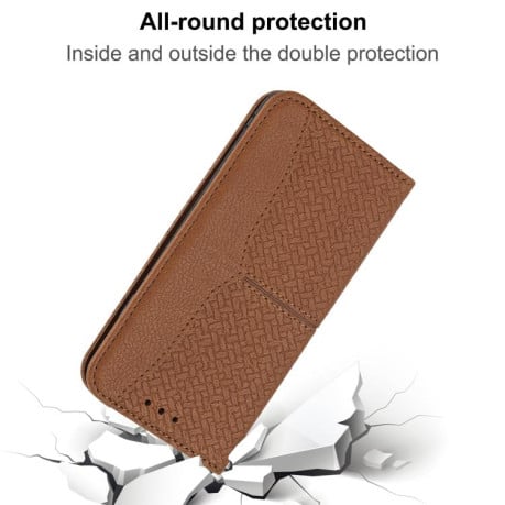 Чохол-книжка з фактурою &quot;плетіння&quot; Woven і декоративним рядком Stitching на Samsung Galaxy S25 FE 5G - коричневий
