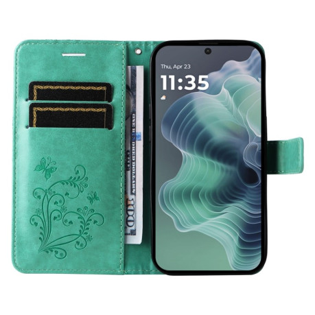 Чехол-книжка Embossed Butterfly для Motorola Moto G35 - зеленый