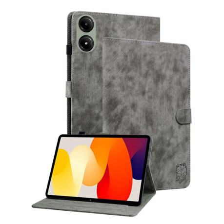 Чехол-книжка Embossed Tiger Pattern Leather для Xiaomi Redmi Pad 2 / Xiaomi Redmi Pad SE 11 2025 - серый