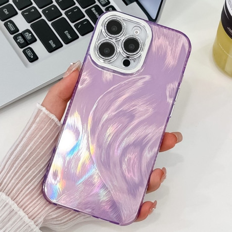 Противоударный чехол Plating Glitter Texture TPU with Lens Film для iPhone 16 Pro - Purple Feather Yarn