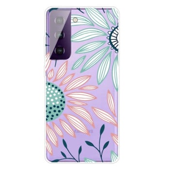 Протиударний чохол Colored Drawing Clear Samsung Galaxy S21- Pink Green Flower