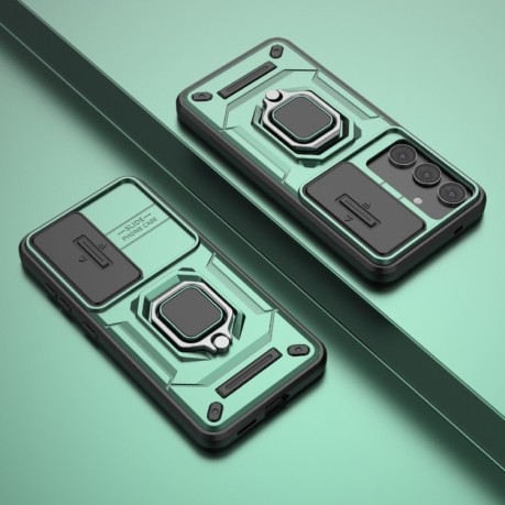 Противоударный чехол Sliding Camshield для Samsung Galaxy S25 5G - зеленый