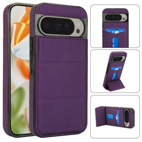 Противоударный чехол Tri-fold Holder Leather Phone Case with Card Slot для Google Pixel 9 / 9 Pro - фиолетовый
