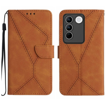 Чехол-книжка Stitching Embossed Leather для Vivo V27E 4G Global - коричневый