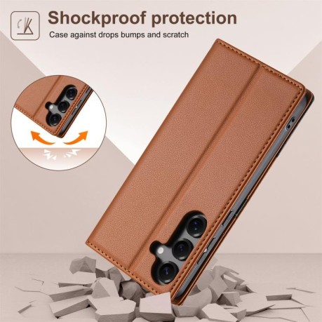 Чохол-книжка N.BEKUS P3 RFID Stitching з кишенькою на карт на Samsung Galaxy S25 FE 5G - коричневий